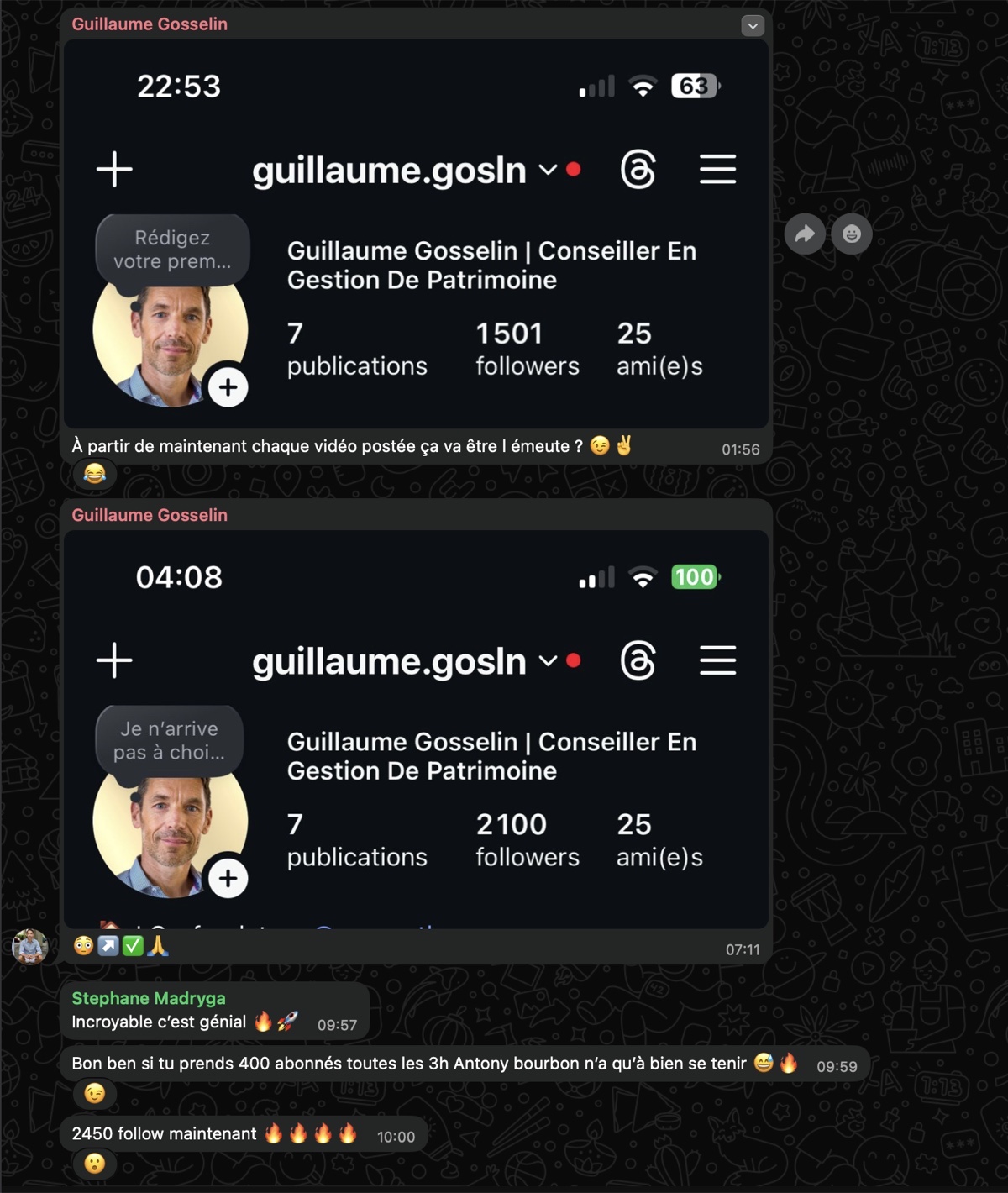 Réactions Telegram Stéphane
